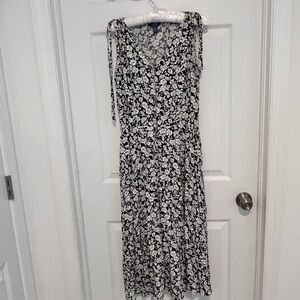 Chaps Black and White Floral Maxi Dress with Tie Straps